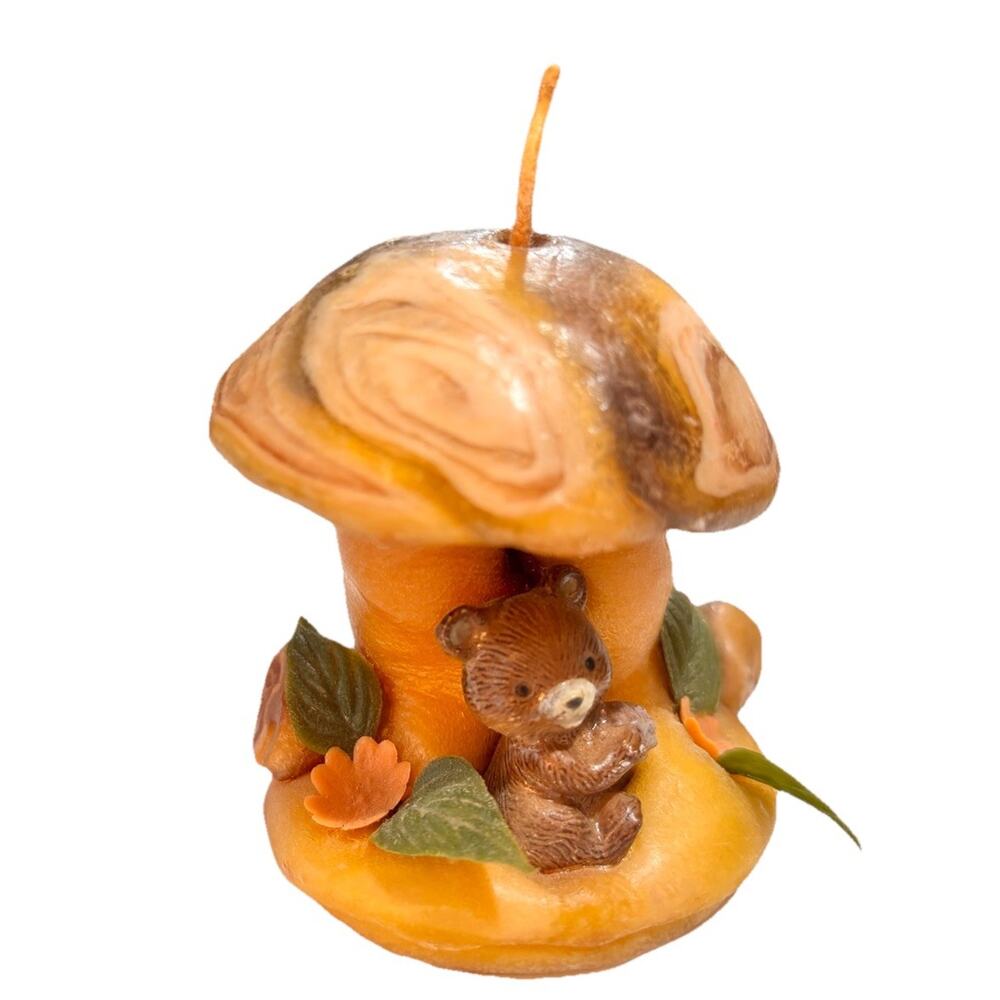 Vintage Psychedelic 60’s 70’s Style Mushroom Candle W/ Teddy Bear 3"